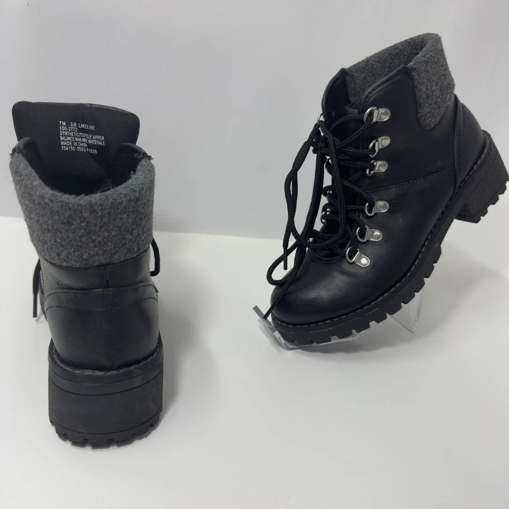 St. Johns Bay Womens Blak Hiking Boots Size 7M‎ Flaux Lether Memory Foam Winter - Picture 10 of 11
